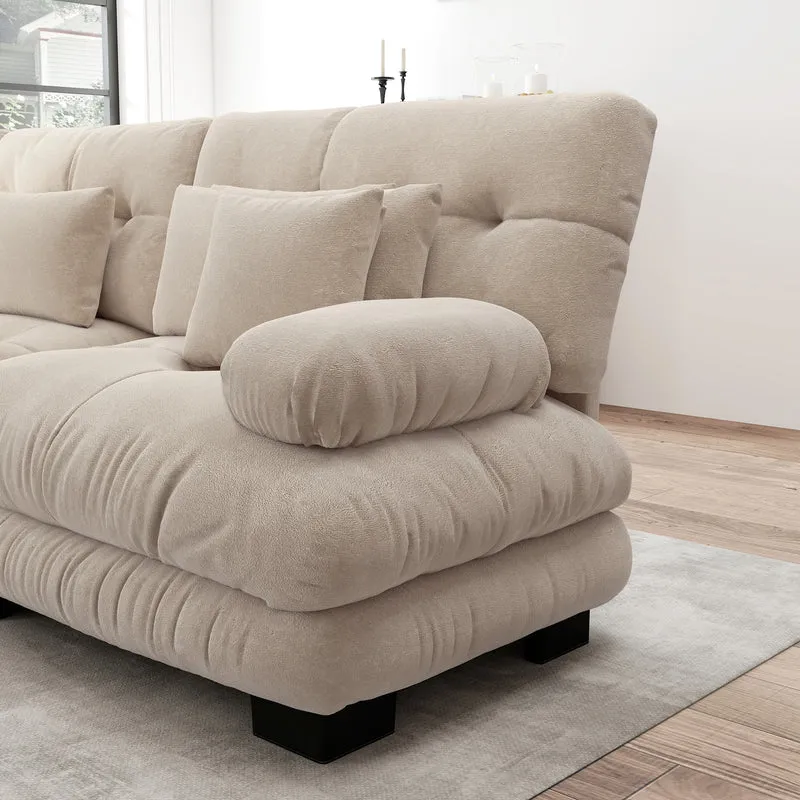 Canapé 3 places modulable en chenille beige avec coussins 220 cm NEXUSREX