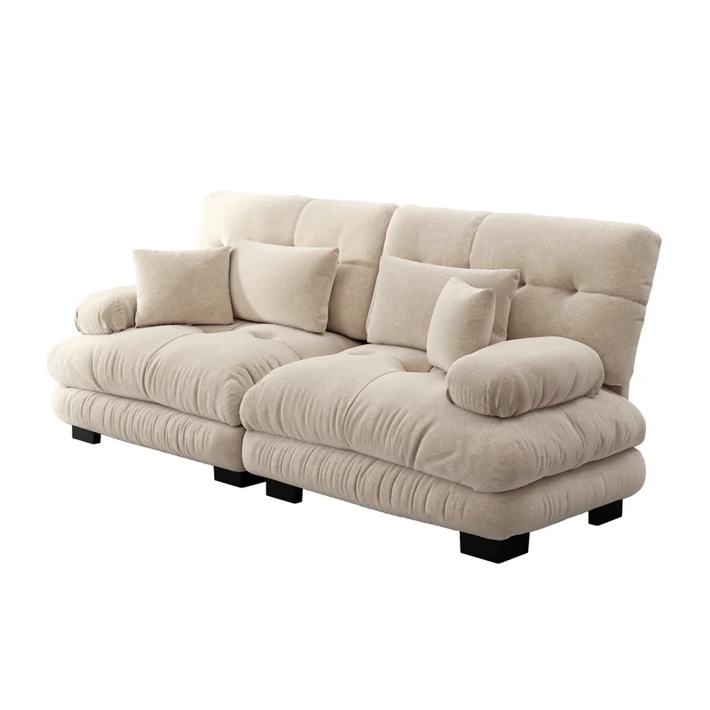 Canapé 3 places modulable en chenille beige avec coussins 220 cm NEXUSREX