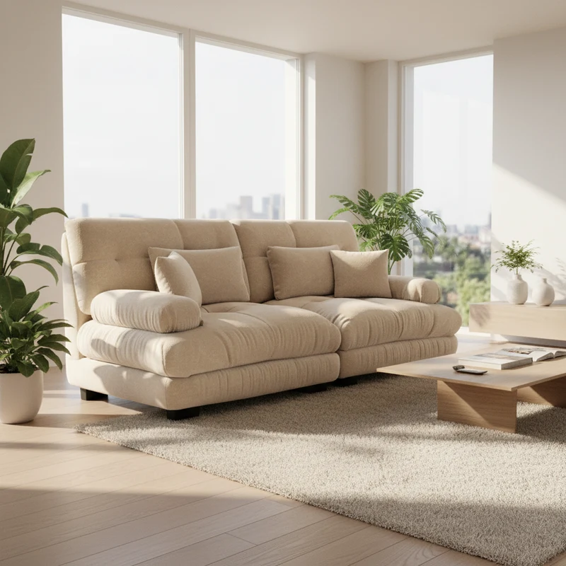 Canapé 3 places modulable en chenille beige avec coussins 220 cm NEXUSREX