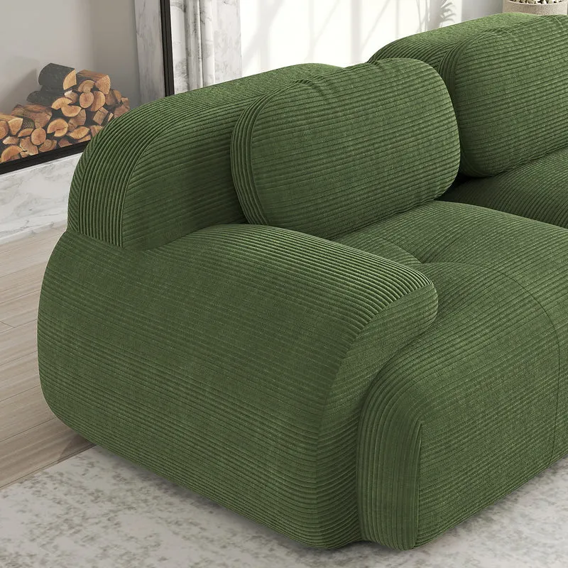 Grand canapé 4 places modulable en velours côtelé vert kaki avec accoudoirs courbés, confort premium, sans montage VANE