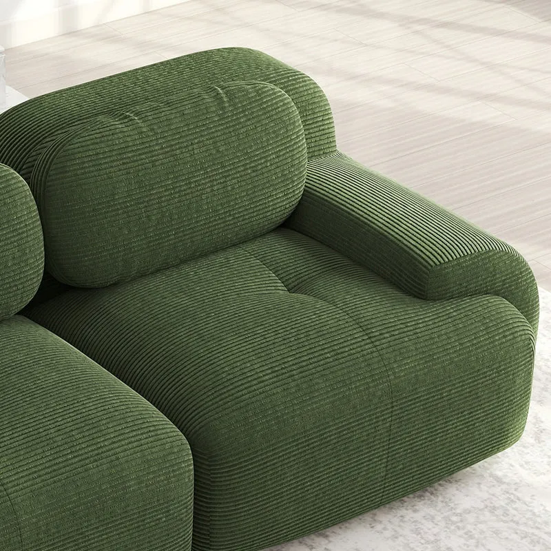 Canapé 2 places loveseat modulable en velours côtelé vert kaki avec accoudoirs courbés, confort premium, sans montage WRINKLECREST