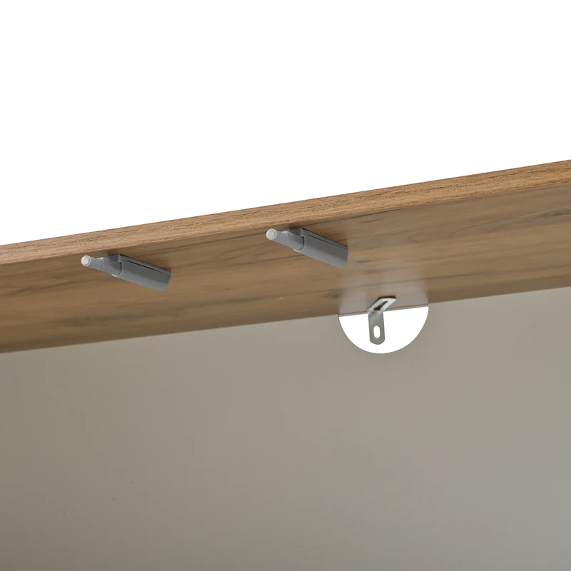 Meuble TV blanc et effet chêne 4 portes avec motifs incurvés, pieds boules CIRCULAR