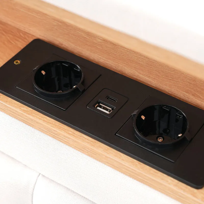 Ensemble lit coffre double rembourré avec tête de lit réglable, prise USB et coffre de lit (matelas non inclus) ANTIGEN