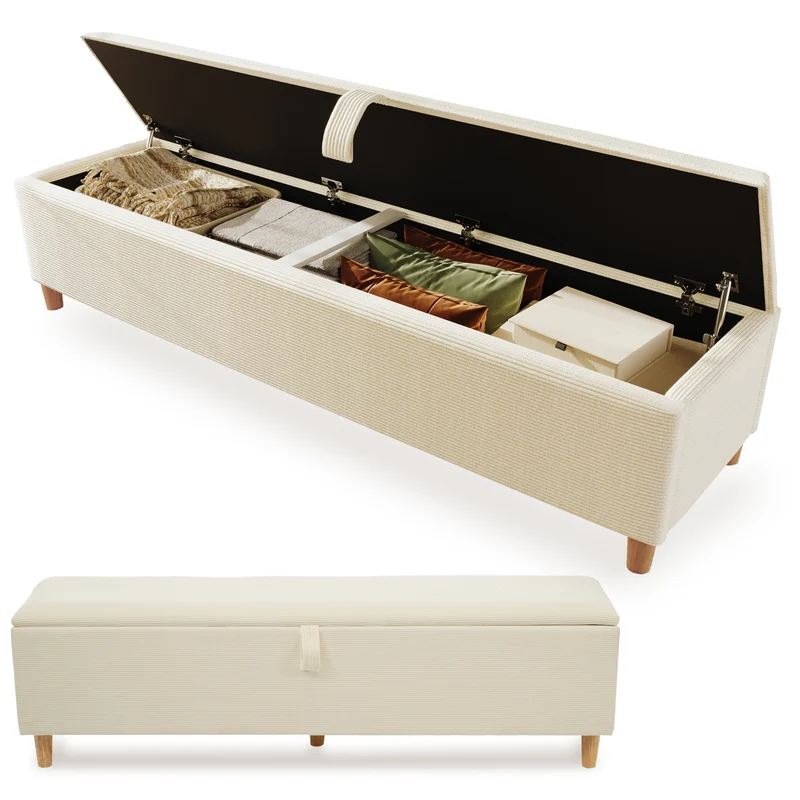 Ensemble lit coffre double rembourré avec tête de lit réglable, prise USB et coffre de lit (matelas non inclus) ANTIGEN