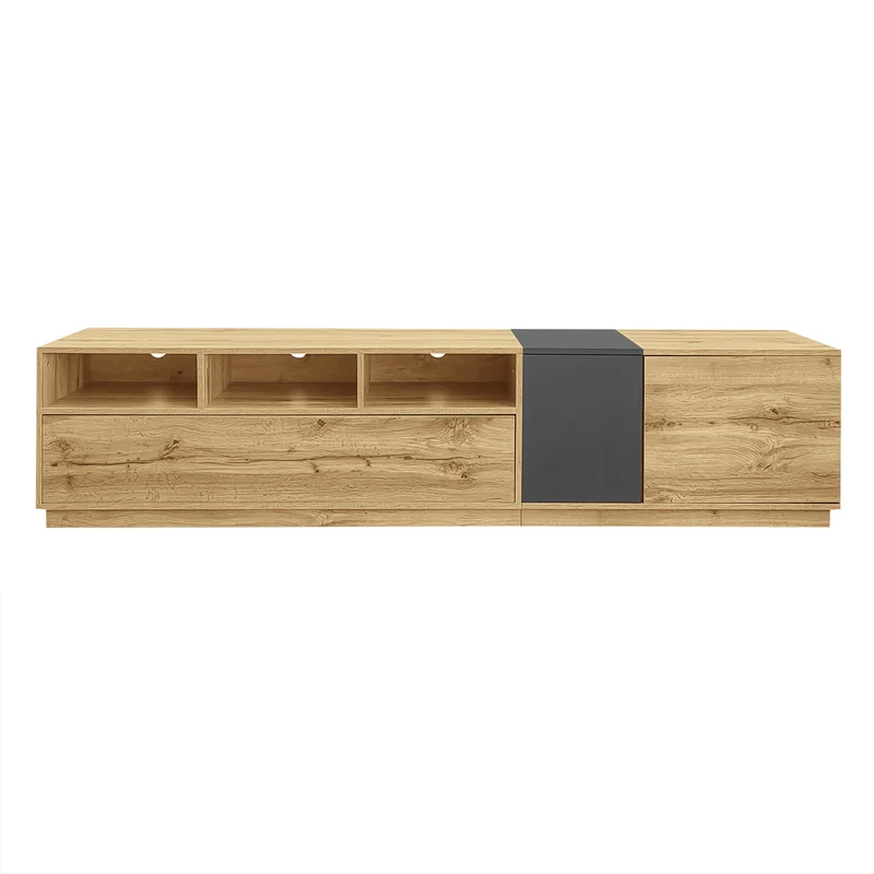 Meuble TV effet bois design asymétrique 3 portes et gris RAVINECALL