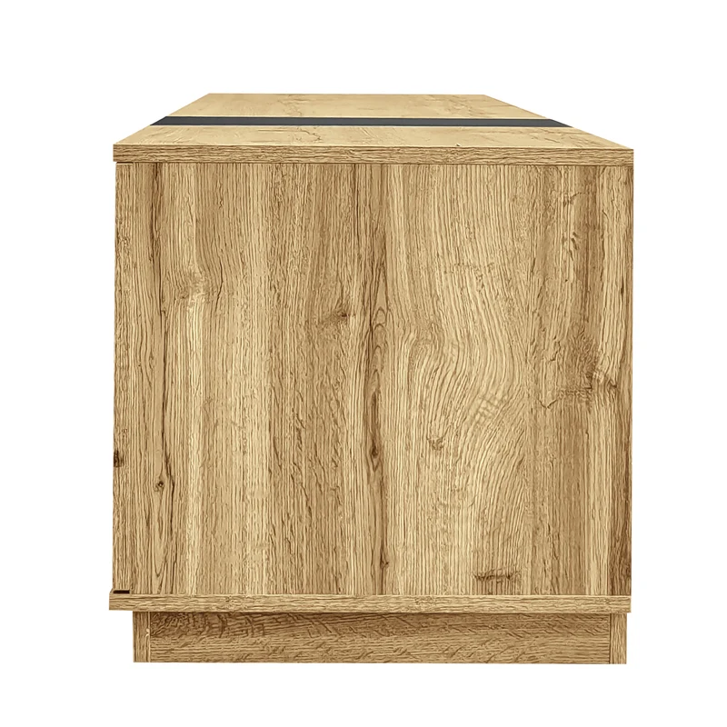 Meuble TV effet bois design asymétrique 3 portes et gris RAVINECALL