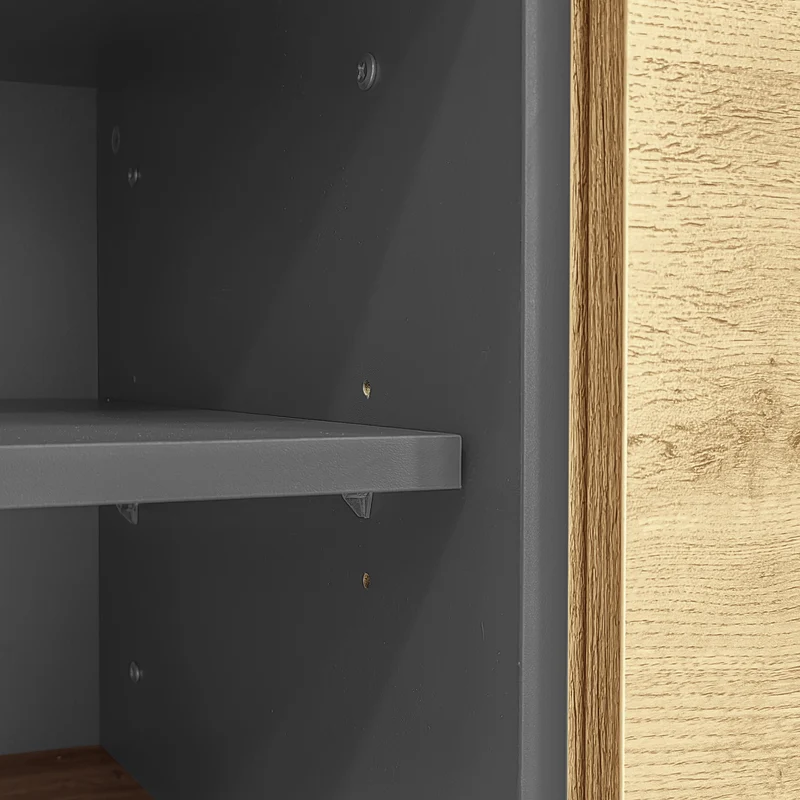 Meuble TV effet bois design asymétrique 3 portes et gris RAVINECALL