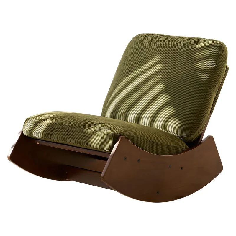 Fauteuil à bascule rétro en tissu vert, cadre en bois massif, nursery 90x61,5x71,9cm FLARENEX