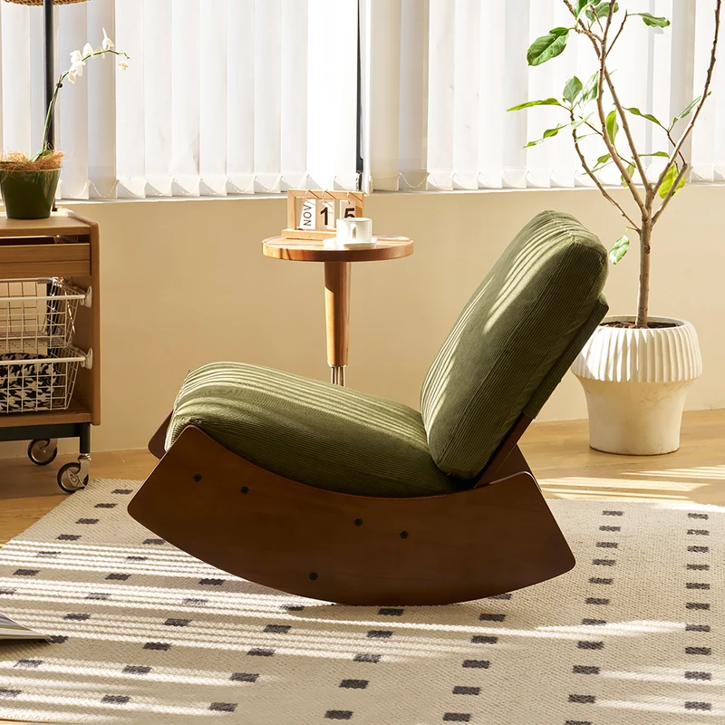 Fauteuil à bascule rétro en tissu vert, cadre en bois massif, nursery 90x61,5x71,9cm FLARENEX