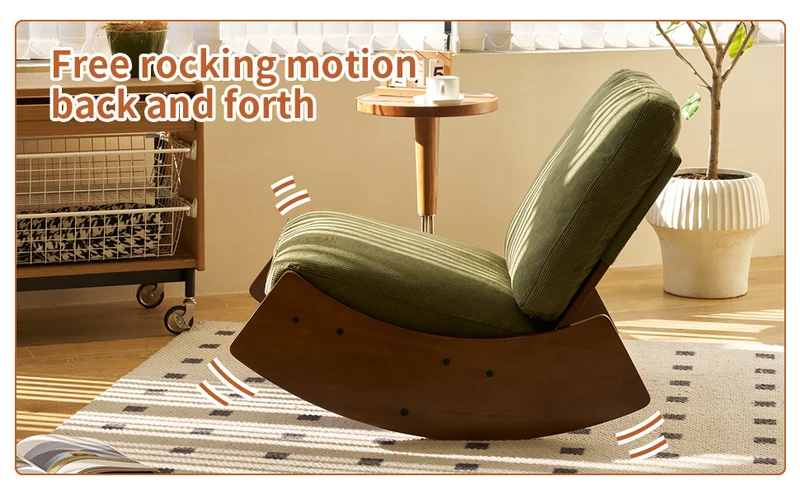 Fauteuil à bascule rétro en tissu vert, cadre en bois massif, nursery 90x61,5x71,9cm FLARENEX