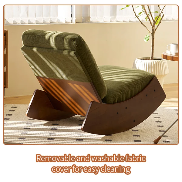 Fauteuil à bascule rétro en tissu vert, cadre en bois massif, nursery 90x61,5x71,9cm FLARENEX