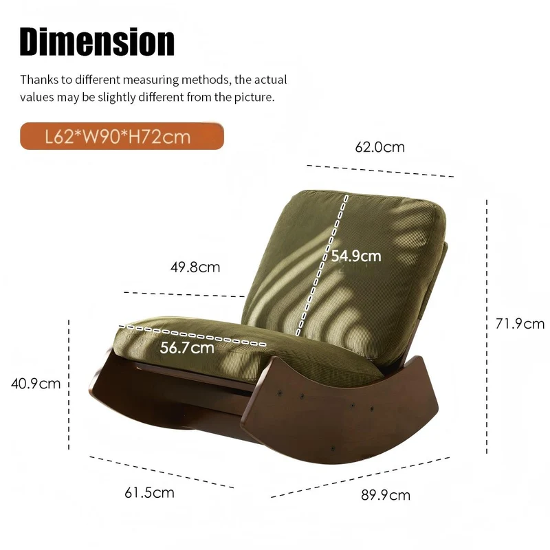 Fauteuil à bascule rétro en tissu vert, cadre en bois massif, nursery 90x61,5x71,9cm FLARENEX