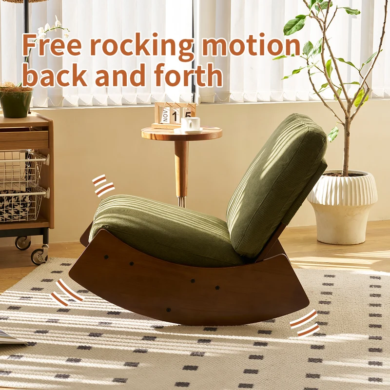 Fauteuil à bascule rétro en tissu vert, cadre en bois massif, nursery 90x61,5x71,9cm FLARENEX
