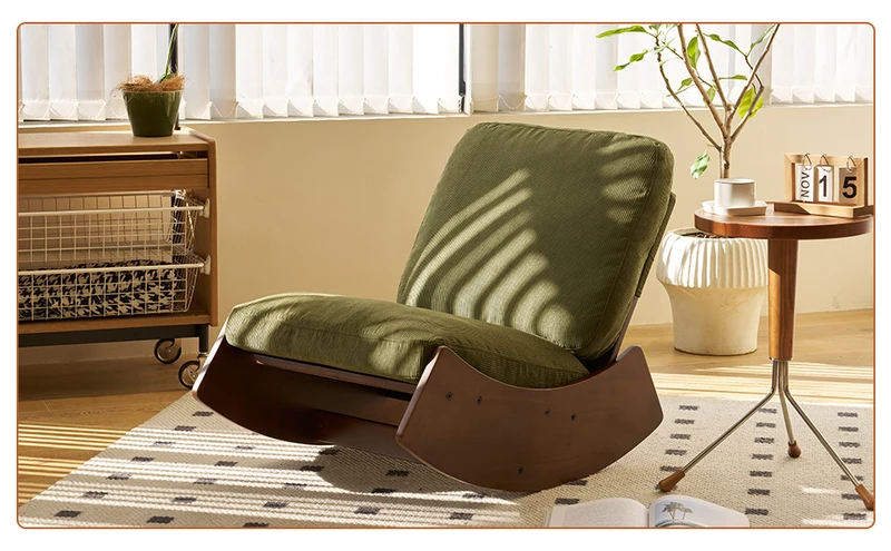 Fauteuil à bascule rétro en tissu vert, cadre en bois massif, nursery 90x61,5x71,9cm FLARENEX