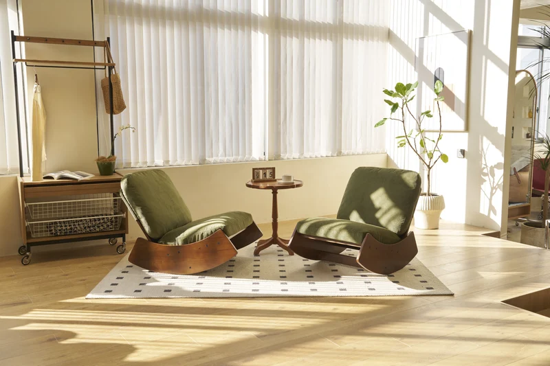 Fauteuil à bascule rétro en tissu vert, cadre en bois massif, nursery 90x61,5x71,9cm FLARENEX