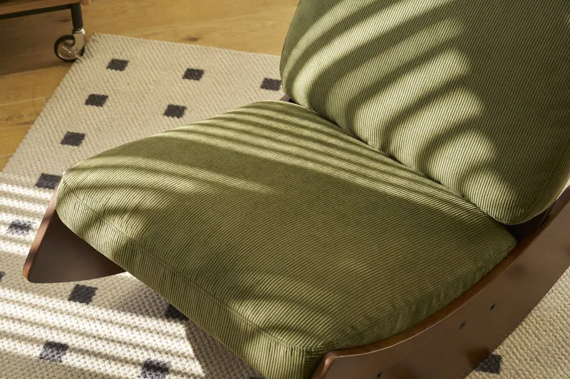 Fauteuil à bascule rétro en tissu vert, cadre en bois massif, nursery 90x61,5x71,9cm FLARENEX