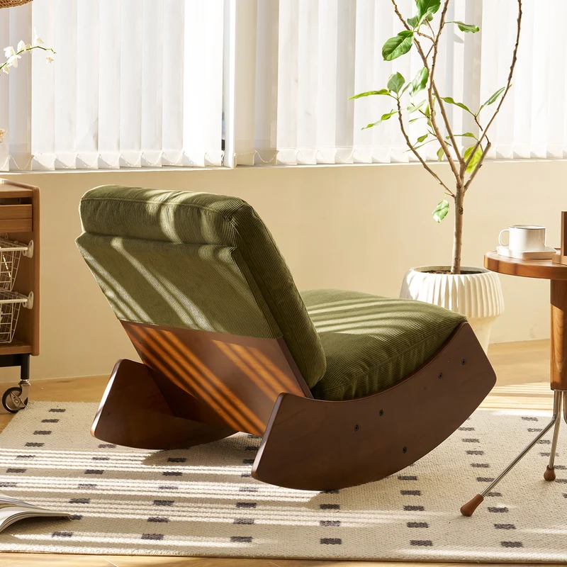 Fauteuil à bascule rétro en tissu vert, cadre en bois massif, nursery 90x61,5x71,9cm FLARENEX