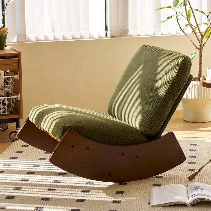 Fauteuil à bascule rétro en tissu vert, cadre en bois massif, nursery 90x61,5x71,9cm FLARENEX