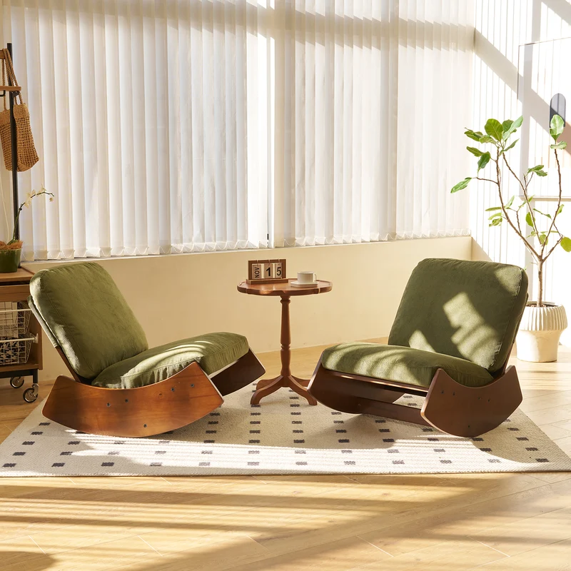 Fauteuil à bascule rétro en tissu vert, cadre en bois massif, nursery 90x61,5x71,9cm FLARENEX