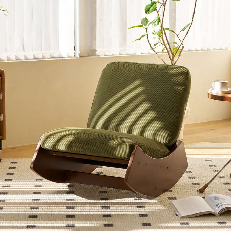 Fauteuil à bascule rétro en tissu vert, cadre en bois massif, nursery 90x61,5x71,9cm FLARENEX