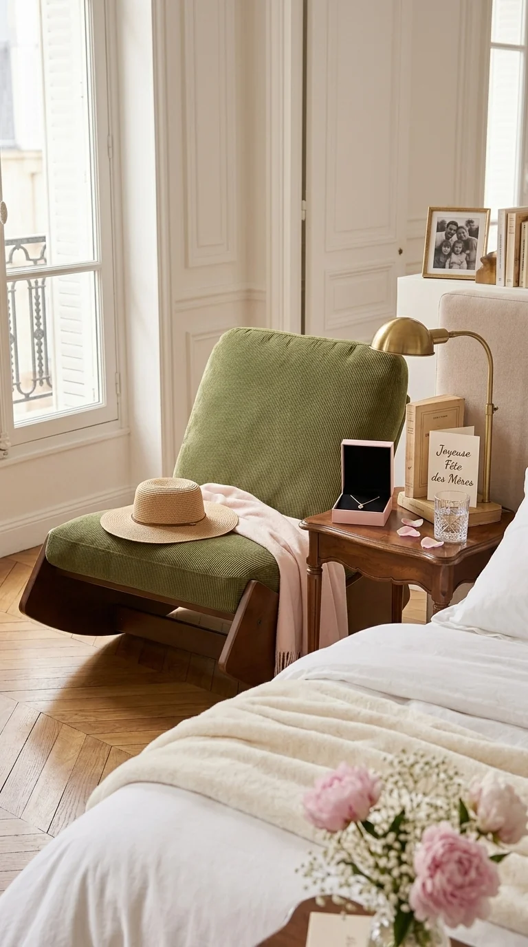 Fauteuil à bascule rétro en tissu vert, cadre en bois massif, nursery 90x61,5x71,9cm FLARENEX