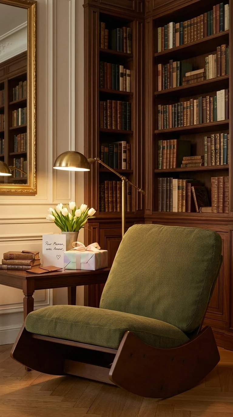 Fauteuil à bascule rétro en tissu vert, cadre en bois massif, nursery 90x61,5x71,9cm FLARENEX