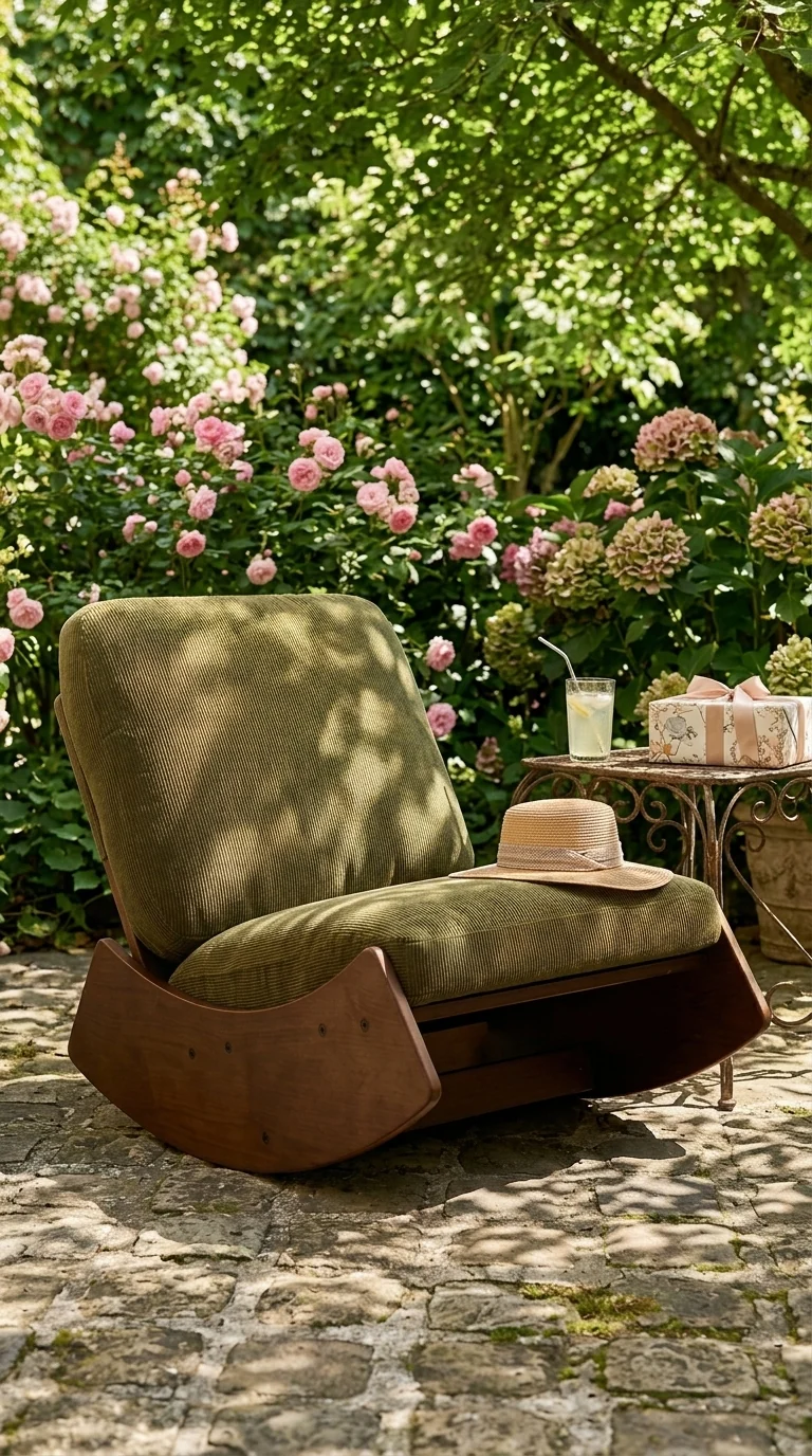 Fauteuil à bascule rétro en tissu vert, cadre en bois massif, nursery 90x61,5x71,9cm FLARENEX