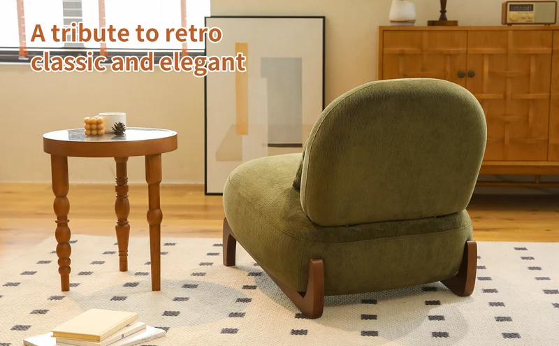 Fauteuil en velours vert olive, pieds en bois massif 86,9x72,1x69,9cm FLAREMEK