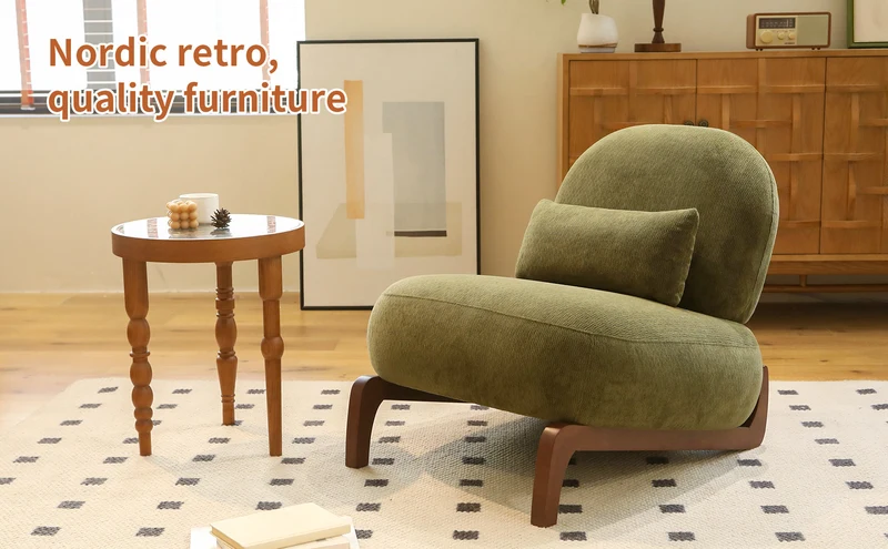 Fauteuil en velours vert olive, pieds en bois massif 86,9x72,1x69,9cm FLAREMEK