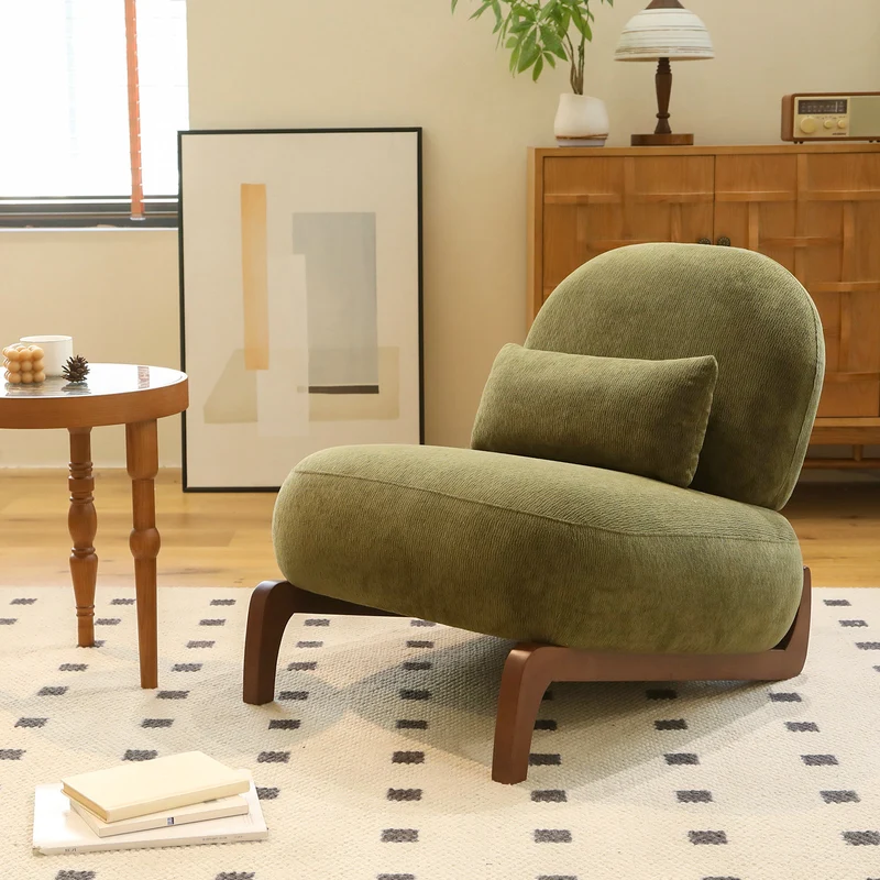 Fauteuil en velours vert olive, pieds en bois massif 86,9x72,1x69,9cm FLAREMEK