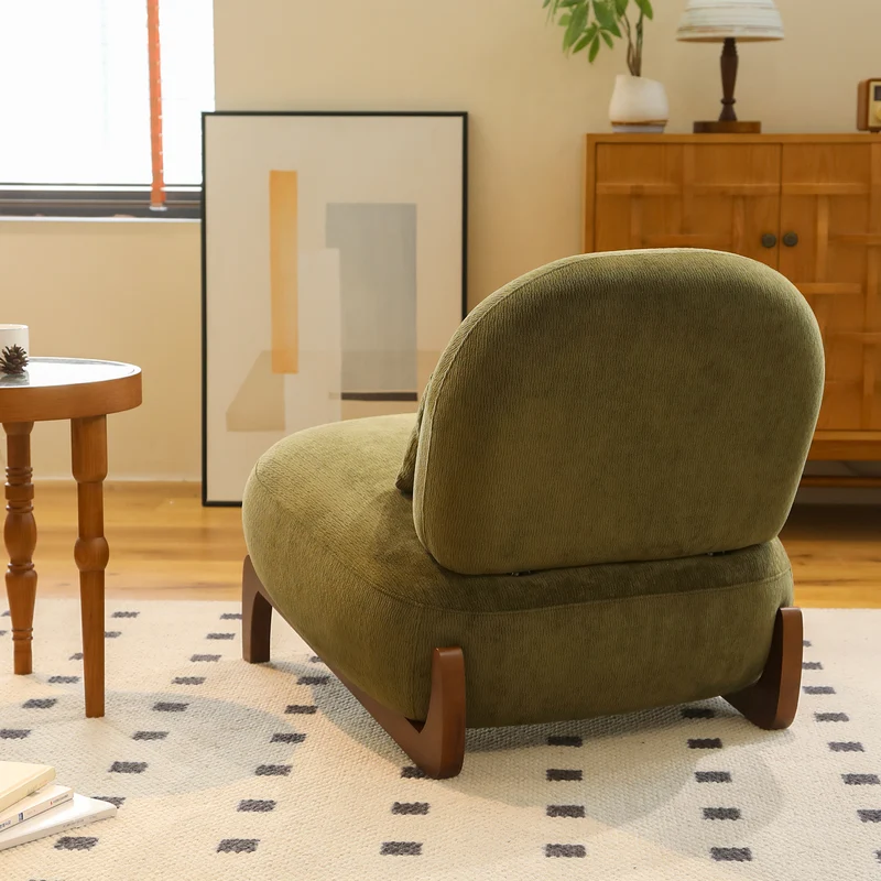 Fauteuil en velours vert olive, pieds en bois massif 86,9x72,1x69,9cm FLAREMEK