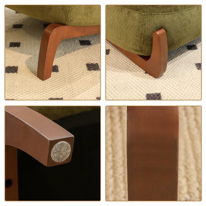 Fauteuil en velours vert olive, pieds en bois massif 86,9x72,1x69,9cm FLAREMEK