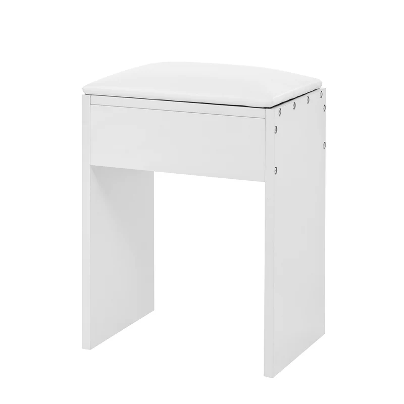 Coiffeuse grande taille blanc avec miroir LED réglable, tabouret, 1 tiroir et 2 portes 110x40x132cm MOMENTUMCLARITY