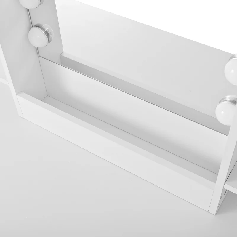 Coiffeuse grande taille blanc avec miroir LED réglable, tabouret, 1 tiroir et 2 portes 110x40x132cm MOMENTUMCLARITY