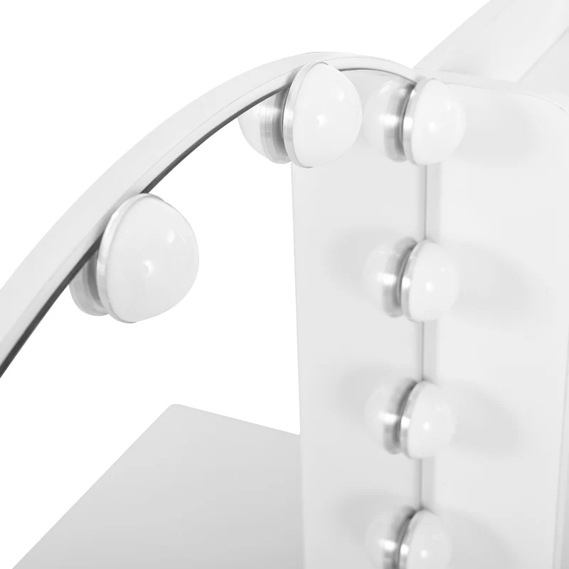 Coiffeuse grande taille blanc avec miroir LED réglable, tabouret, 1 tiroir et 2 portes 110x40x132cm MOMENTUMCLARITY