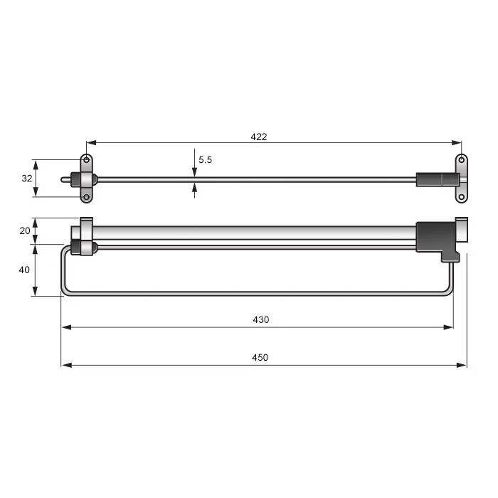 Porte cintres coulissant 450mm - Chrome