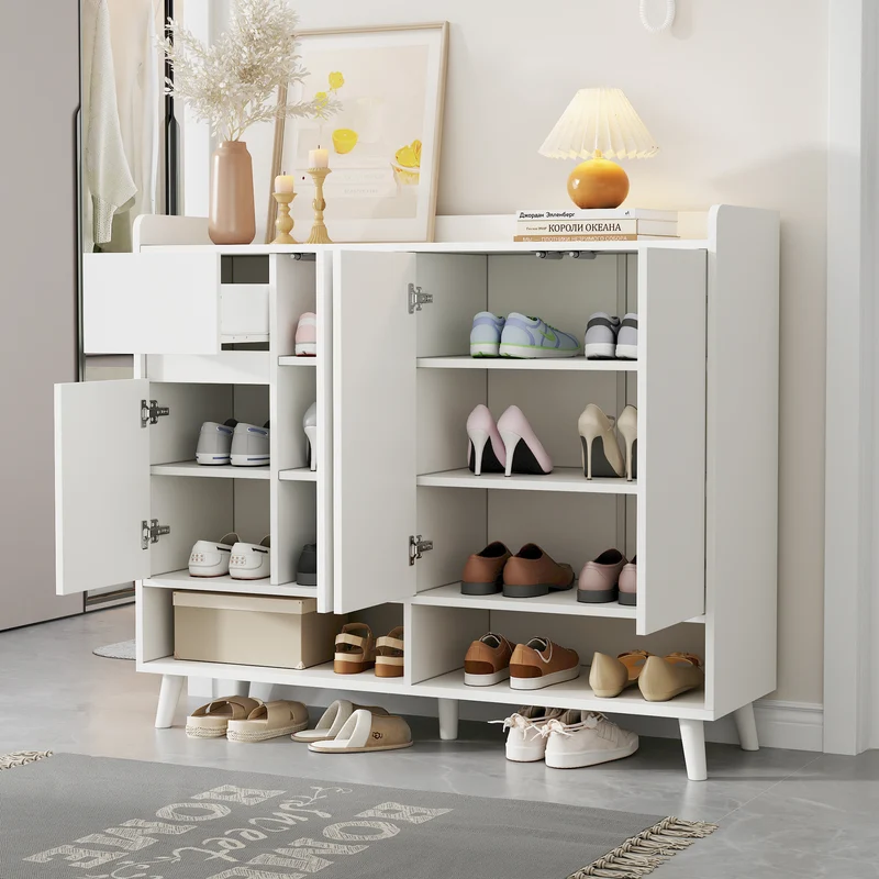 Buffet moderne blanc 4 portes 1 tiroir 120x99x35cm MERIDIANNOVA