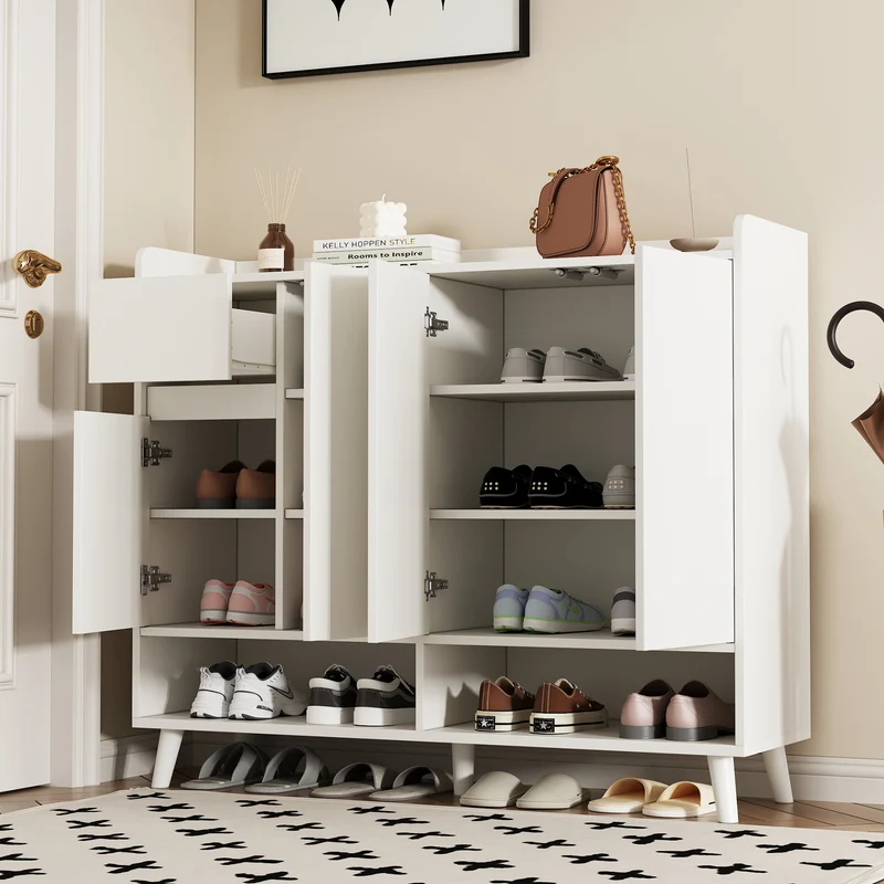 Buffet moderne blanc 4 portes 1 tiroir 120x99x35cm MERIDIANNOVA