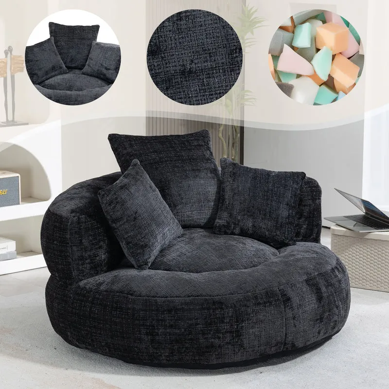 Canapé chauffeuse fauteuil rond en velours chenille noir fauteuil lounge Lazy Sofa FLARENYX
