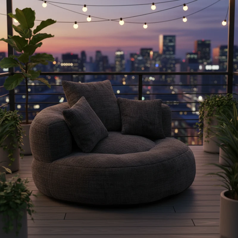 Canapé chauffeuse fauteuil rond en velours chenille noir fauteuil lounge Lazy Sofa FLARENYX