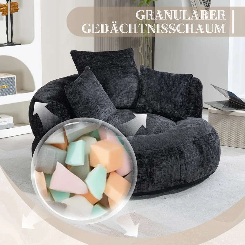 Canapé chauffeuse fauteuil rond en velours chenille noir fauteuil lounge Lazy Sofa FLARENYX