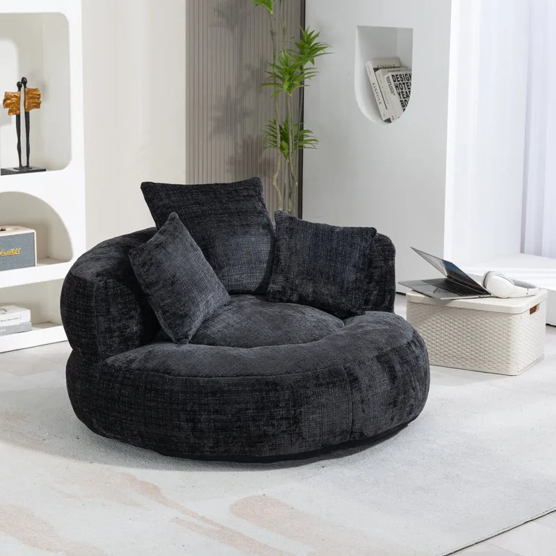 Canapé chauffeuse fauteuil rond en velours chenille noir fauteuil lounge Lazy Sofa FLARENYX