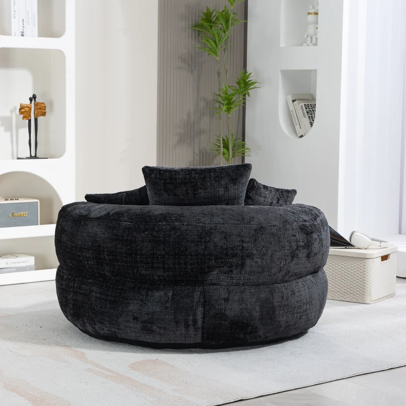 Canapé chauffeuse fauteuil rond en velours chenille noir fauteuil lounge Lazy Sofa FLARENYX