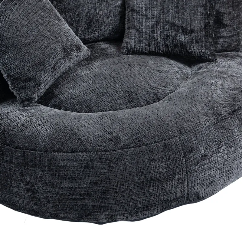 Canapé chauffeuse fauteuil rond en velours chenille noir fauteuil lounge Lazy Sofa FLARENYX