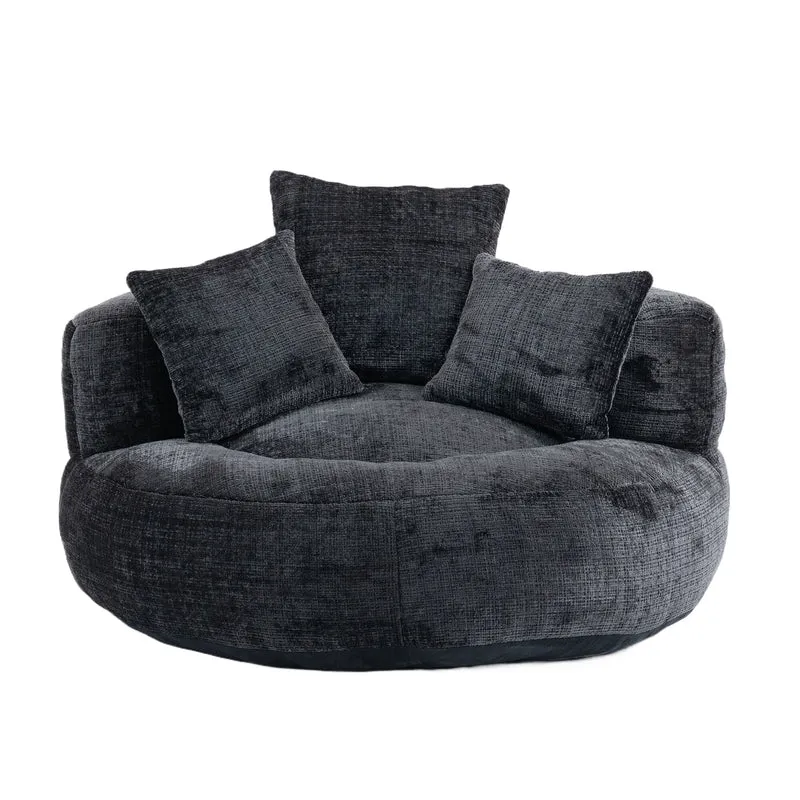 Canapé chauffeuse fauteuil rond en velours chenille noir fauteuil lounge Lazy Sofa FLARENYX