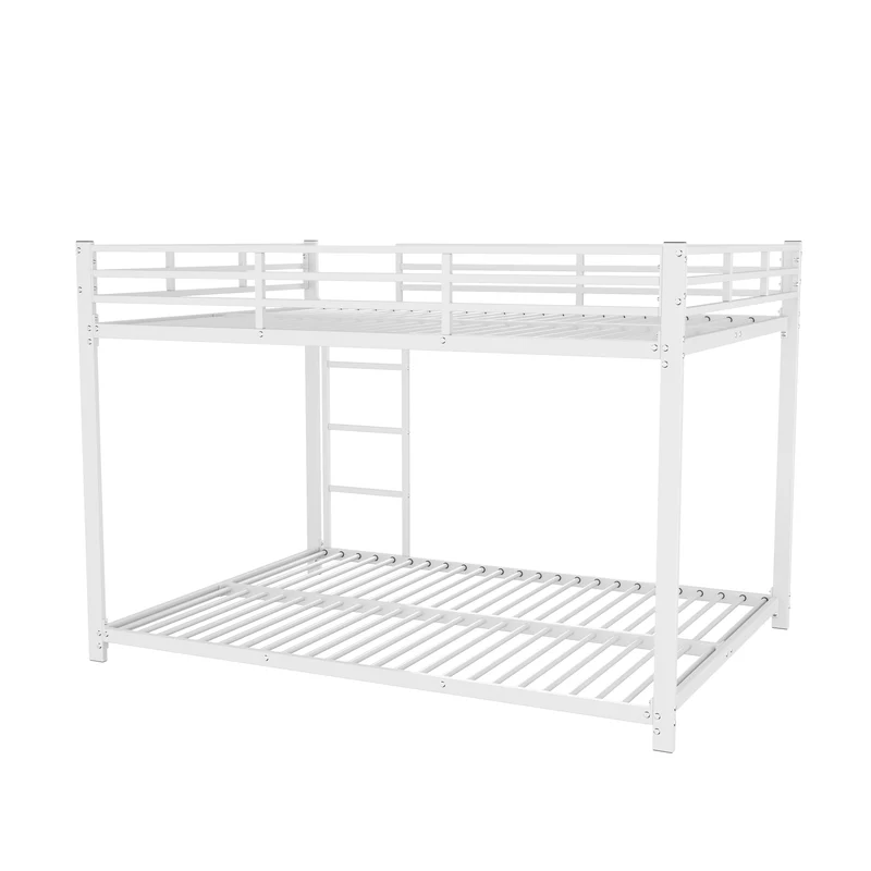 Lit double superposé en métal blanc échelle droit, sécurité enfant, 140x200cm INFINITEPULSE