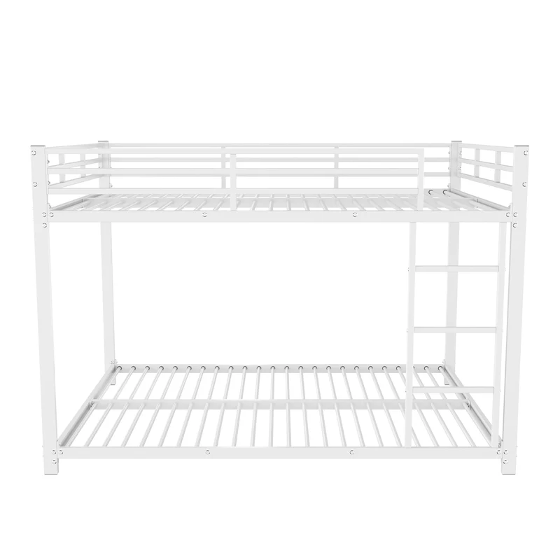 Lit double superposé en métal blanc échelle droit, sécurité enfant, 140x200cm INFINITEPULSE