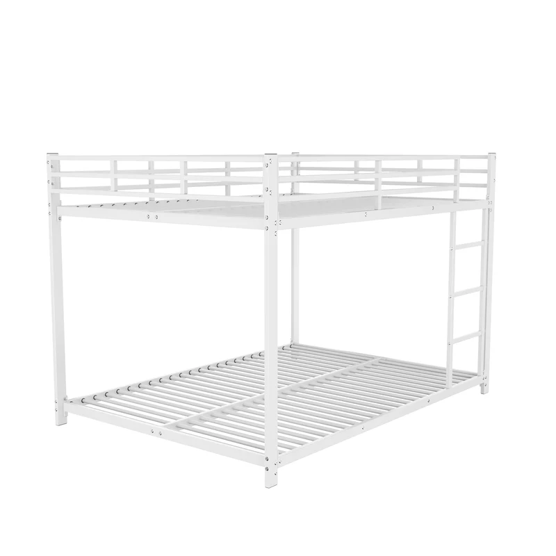 Lit double superposé en métal blanc échelle droit, sécurité enfant, 140x200cm INFINITEPULSE