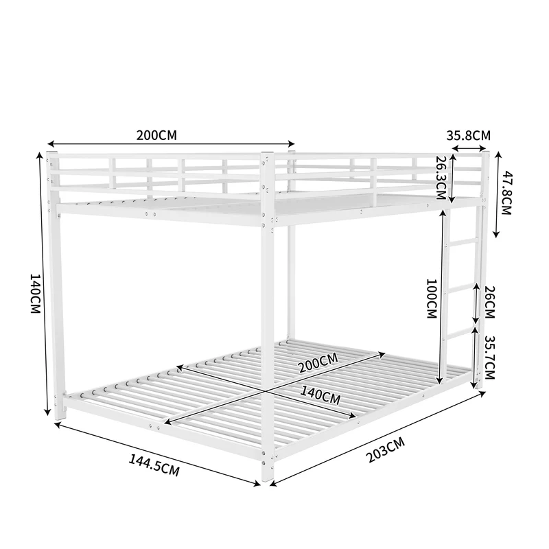 Lit double superposé en métal blanc échelle droit, sécurité enfant, 140x200cm INFINITEPULSE