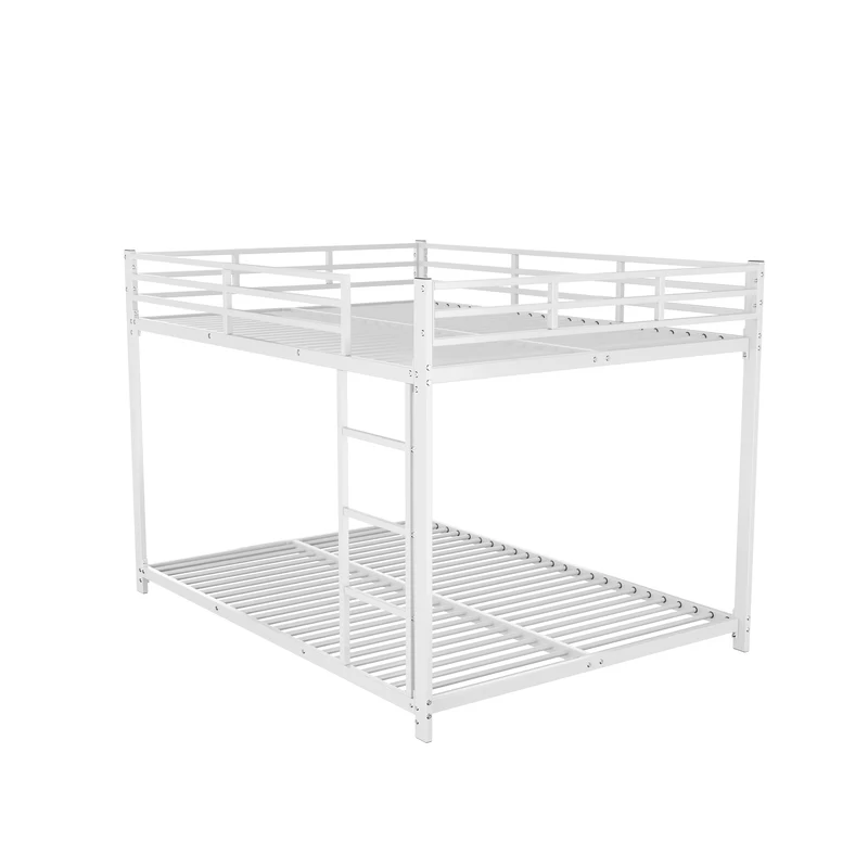 Lit double superposé en métal blanc échelle droit, sécurité enfant, 140x200cm INFINITEPULSE